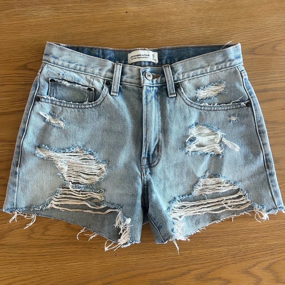 Abercrombie & Fitch Ripped Light Blue Jean Shorts